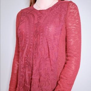 Rewind Maroon Long Sleeve W/ Sheer Lace Front